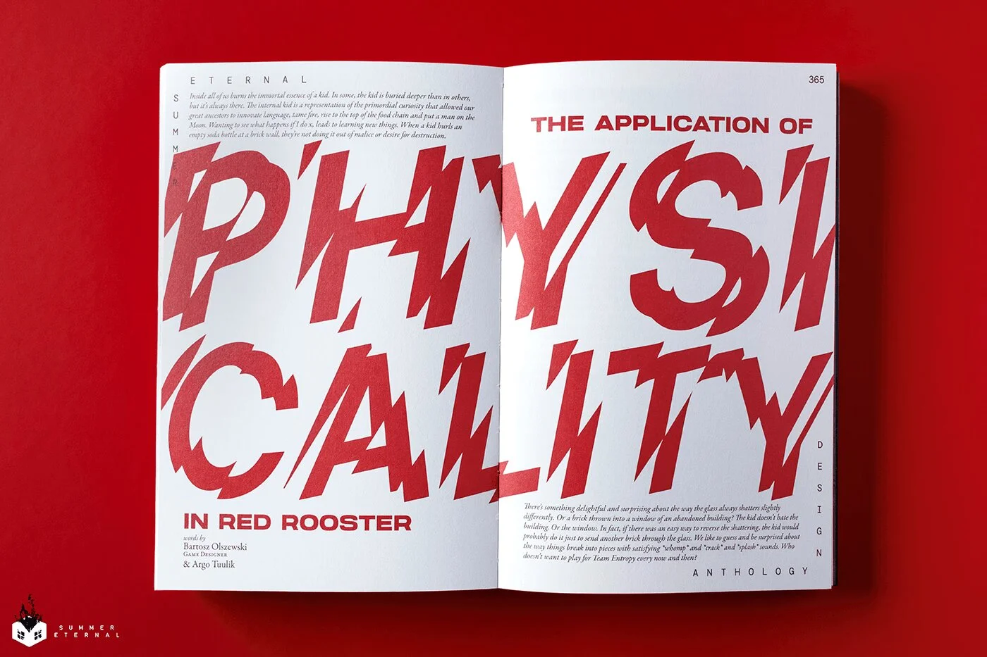 A book spread from the Summer Eternal anthology with the big red-fonted section title