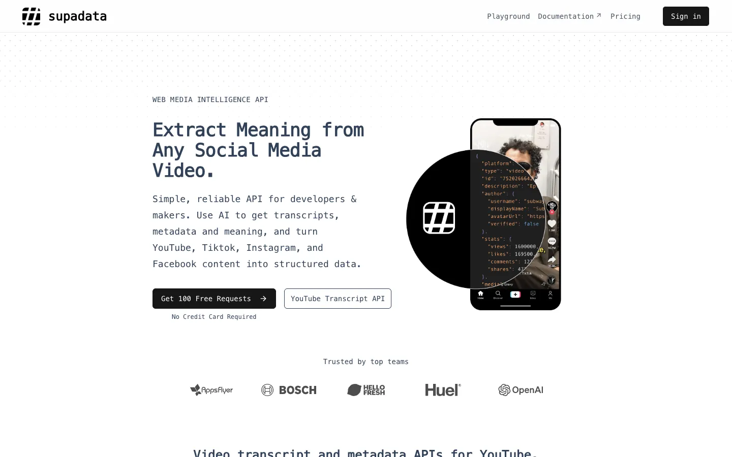 Supadata homepage