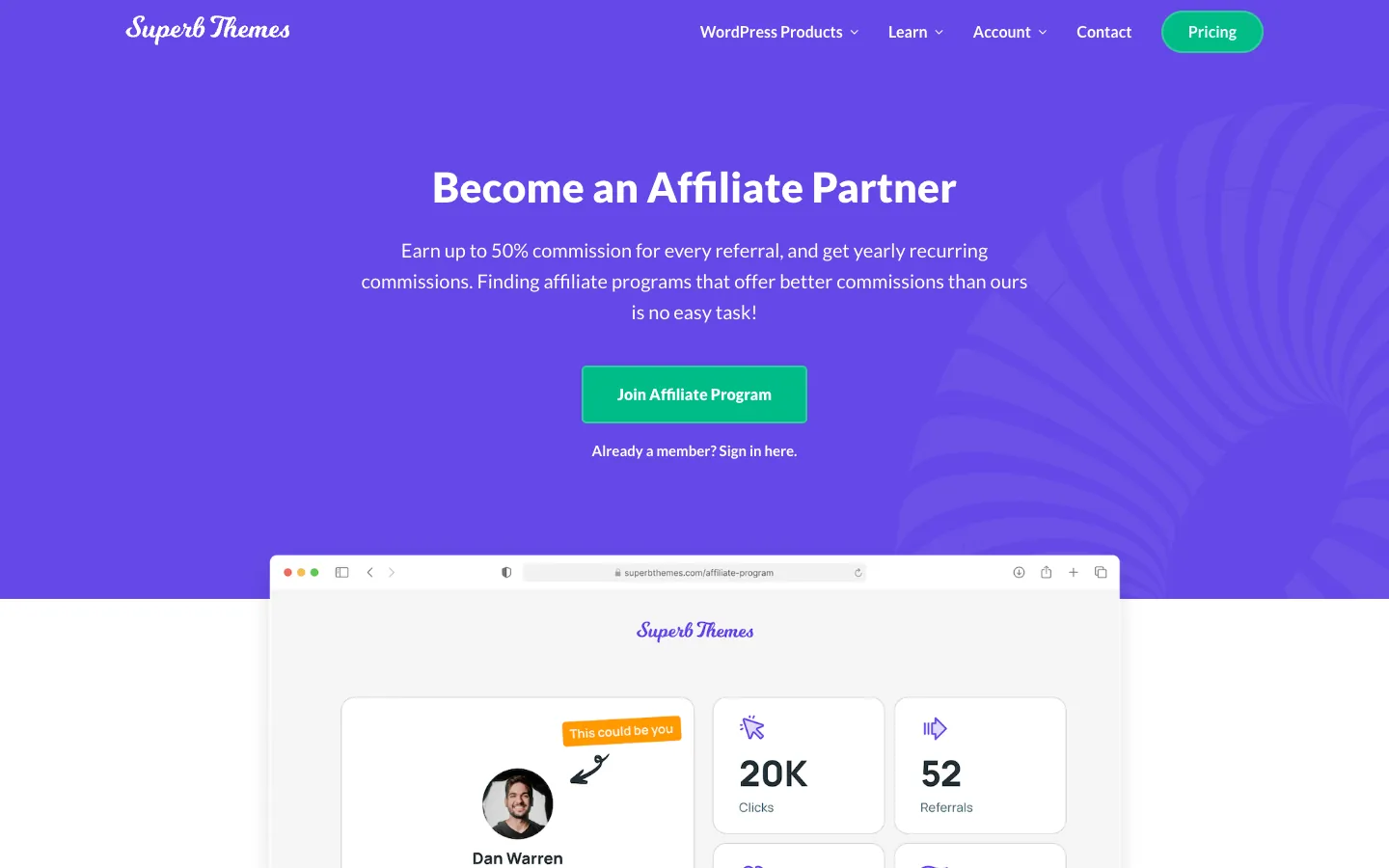 SuperbThemes affiliate program page