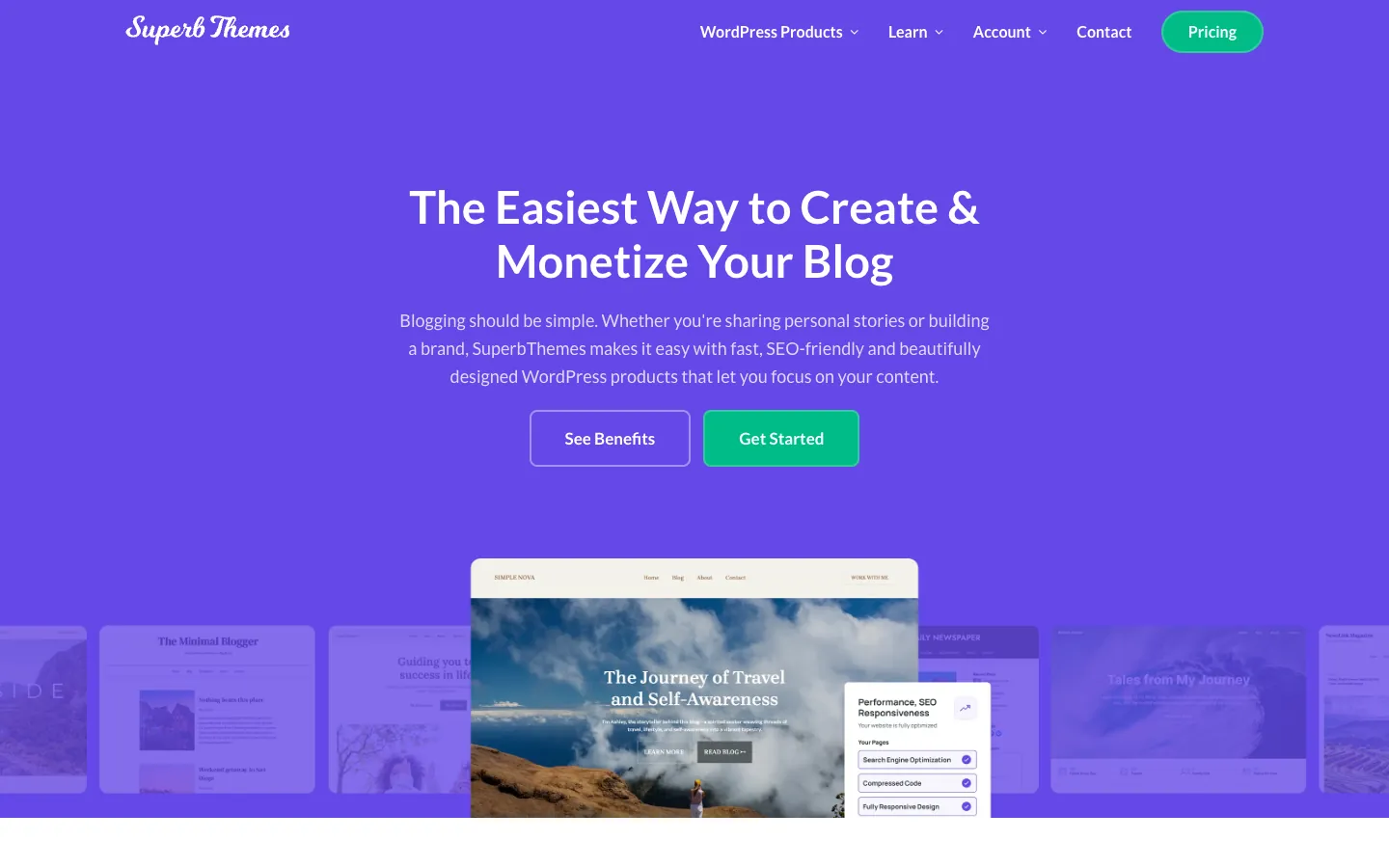 SuperbThemes page for bloggers and affiliate sites