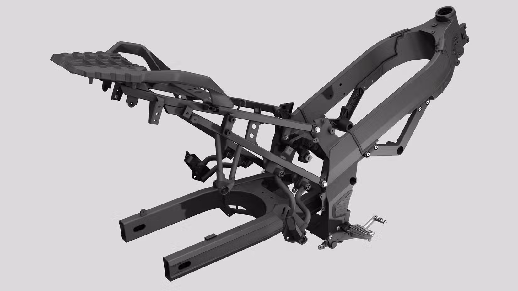 Isolated shot of a Suzuki V-Strom 650's chassis