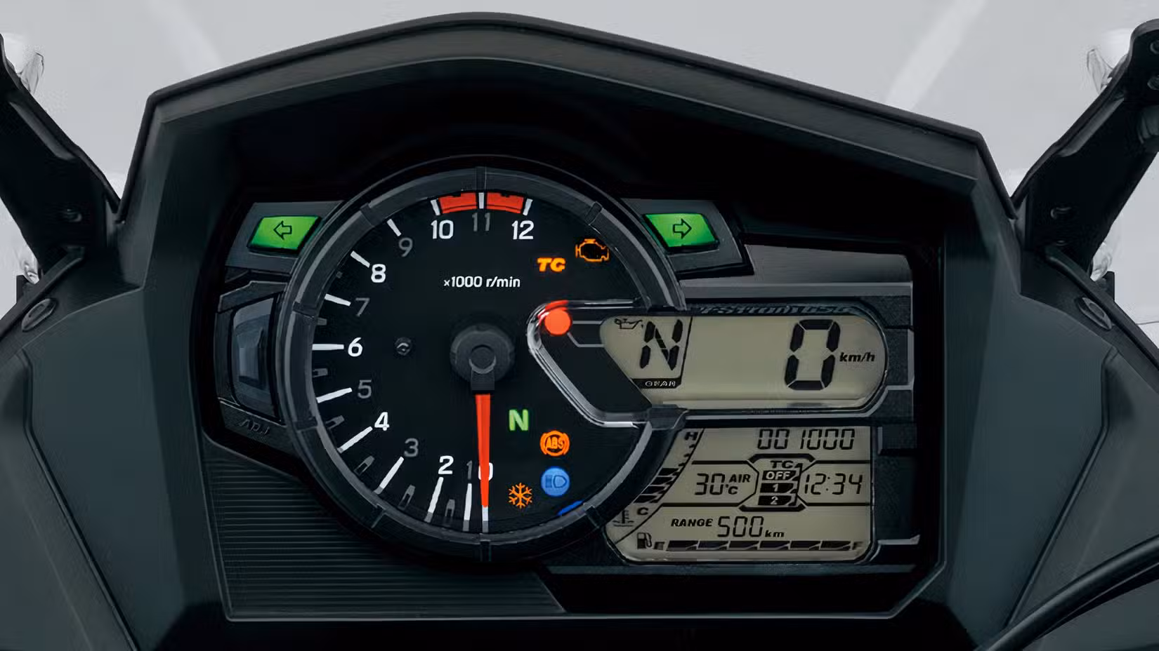Close-up of a Suzuki V-Strom 650's instrumentation