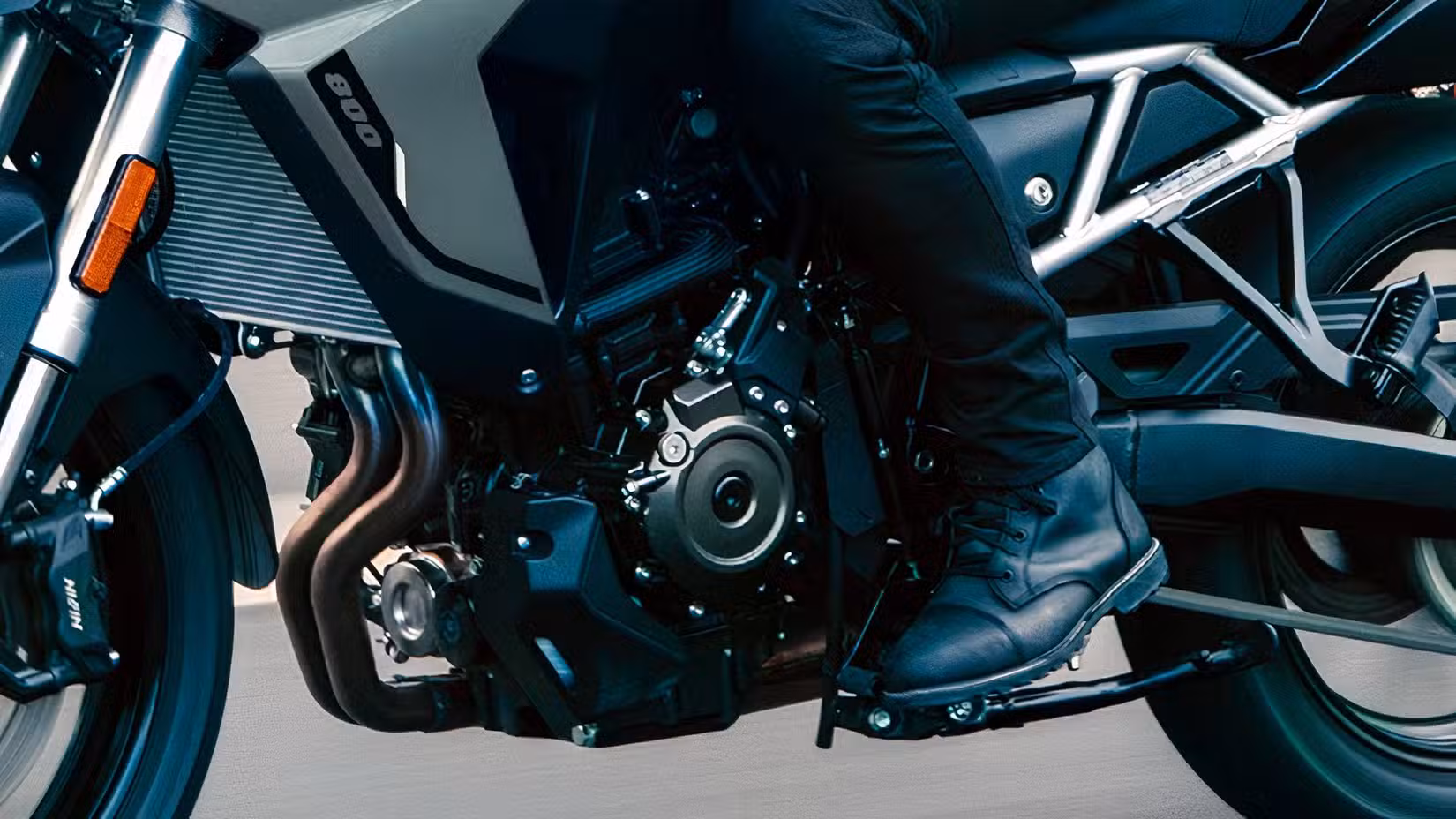 Close-up shot of Suzuki V-Strom 800DE engine