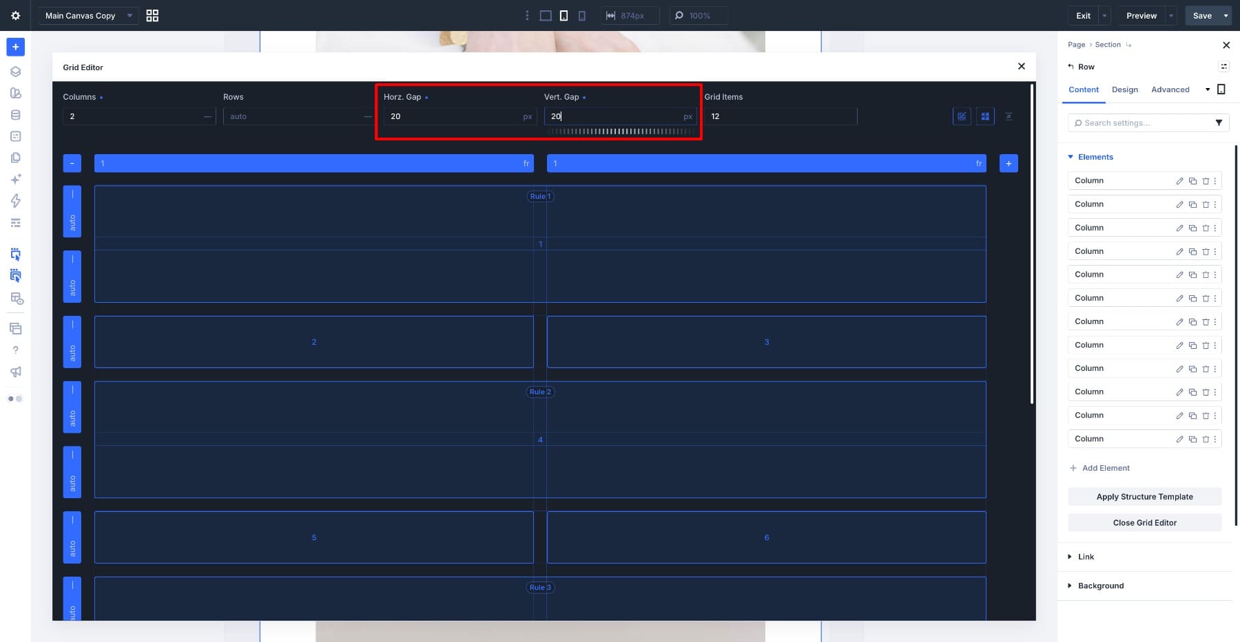 Reducing the tablet grid gaps to 20px