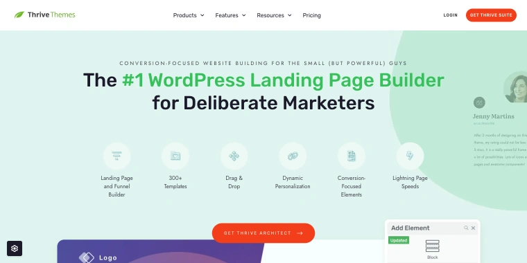 Thrive Architect homepage