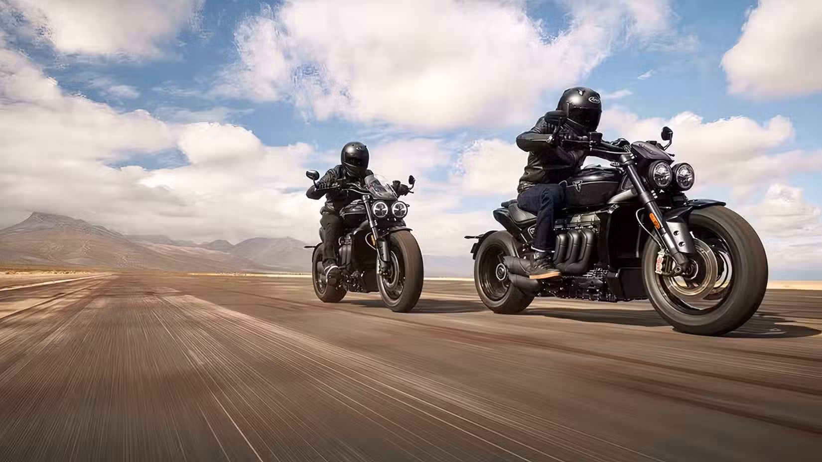 Action shot of two 2025 Triumph Rocket 3s
