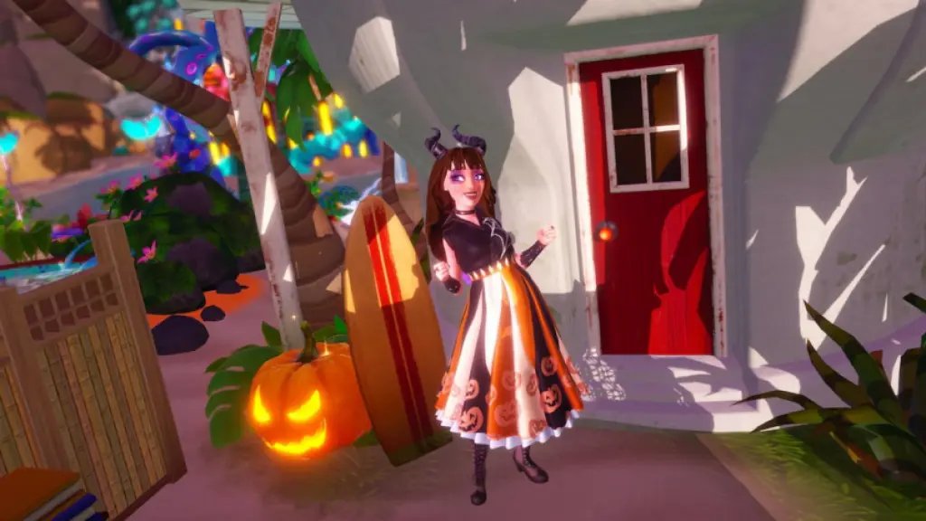 Player standing by jack o lantern at stitch's house in disney dreamlight valley