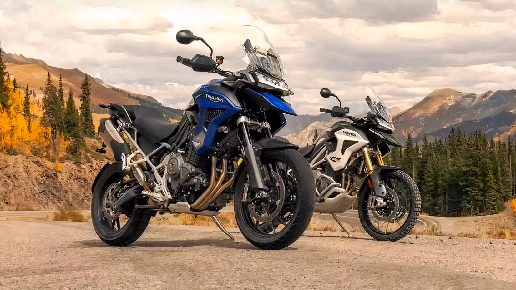 Triumph Tiger 1200 GT Pro and Rally Pro parked side by side