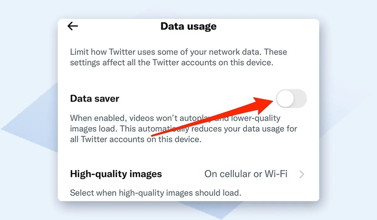 X Data usage screen with Data saver toggle