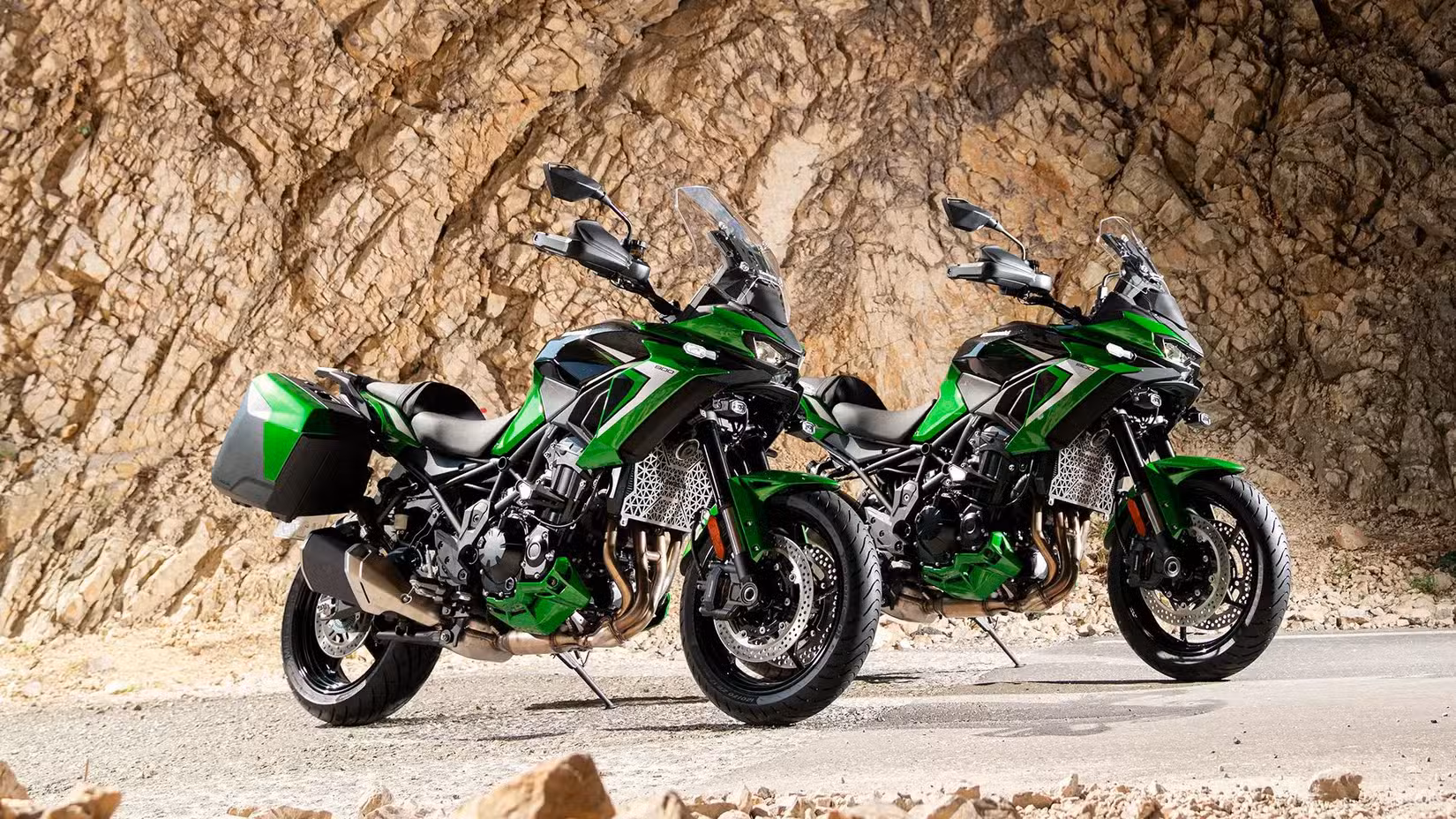 Two 2027 Kawasaki Versys 900 Parked Together On The Road