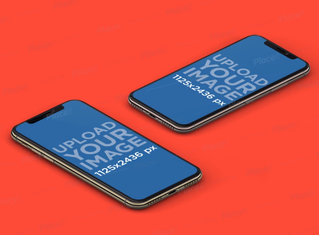 two iphones lying on a solid color background