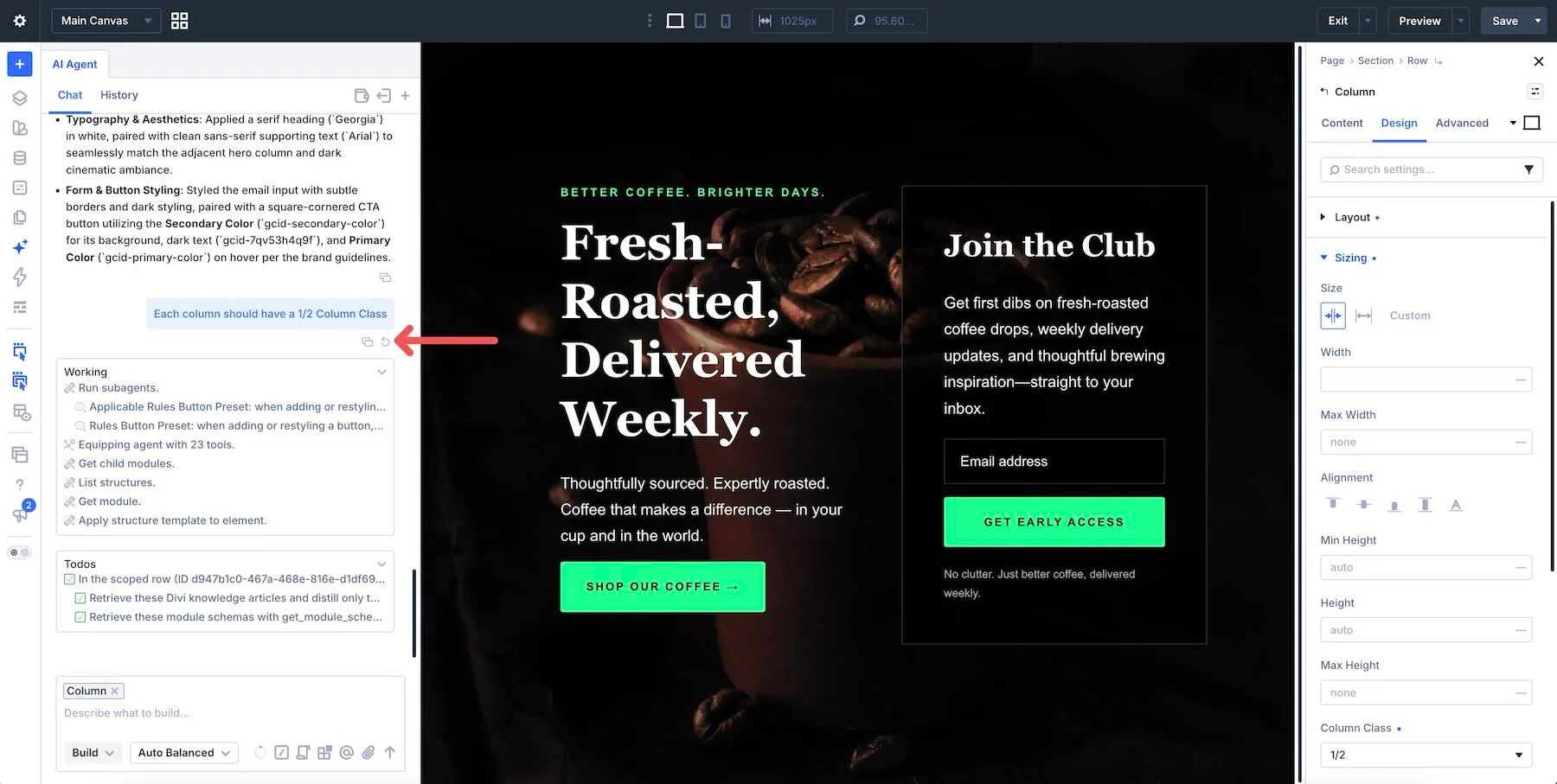 Restoring the working canvas from a user message checkpoint