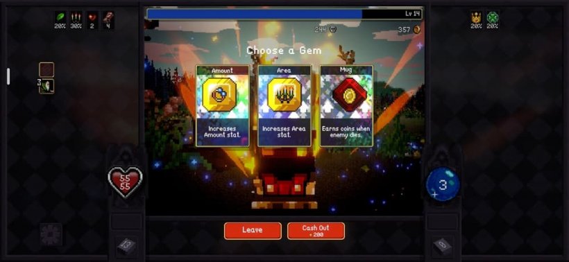 An image of the various gems available when upgrading in vampire survivors, showing those that increase item amount and other stat boosts.