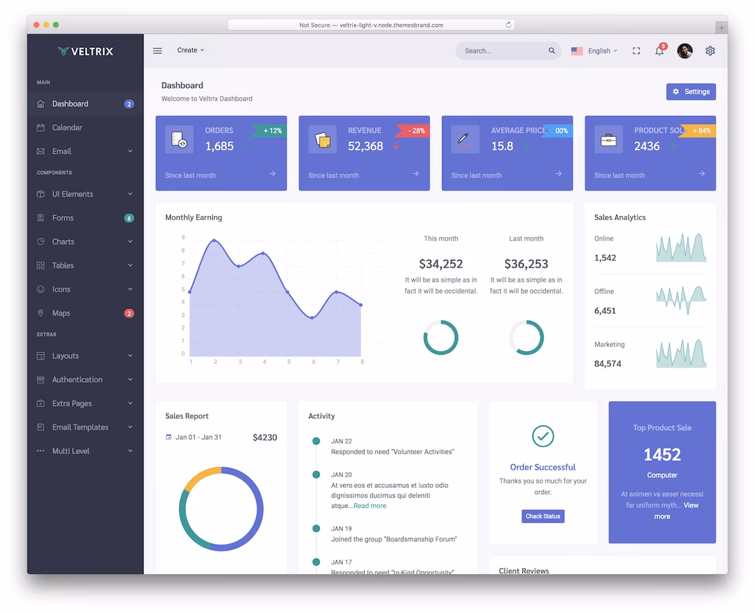 veltrix admin dashboard template