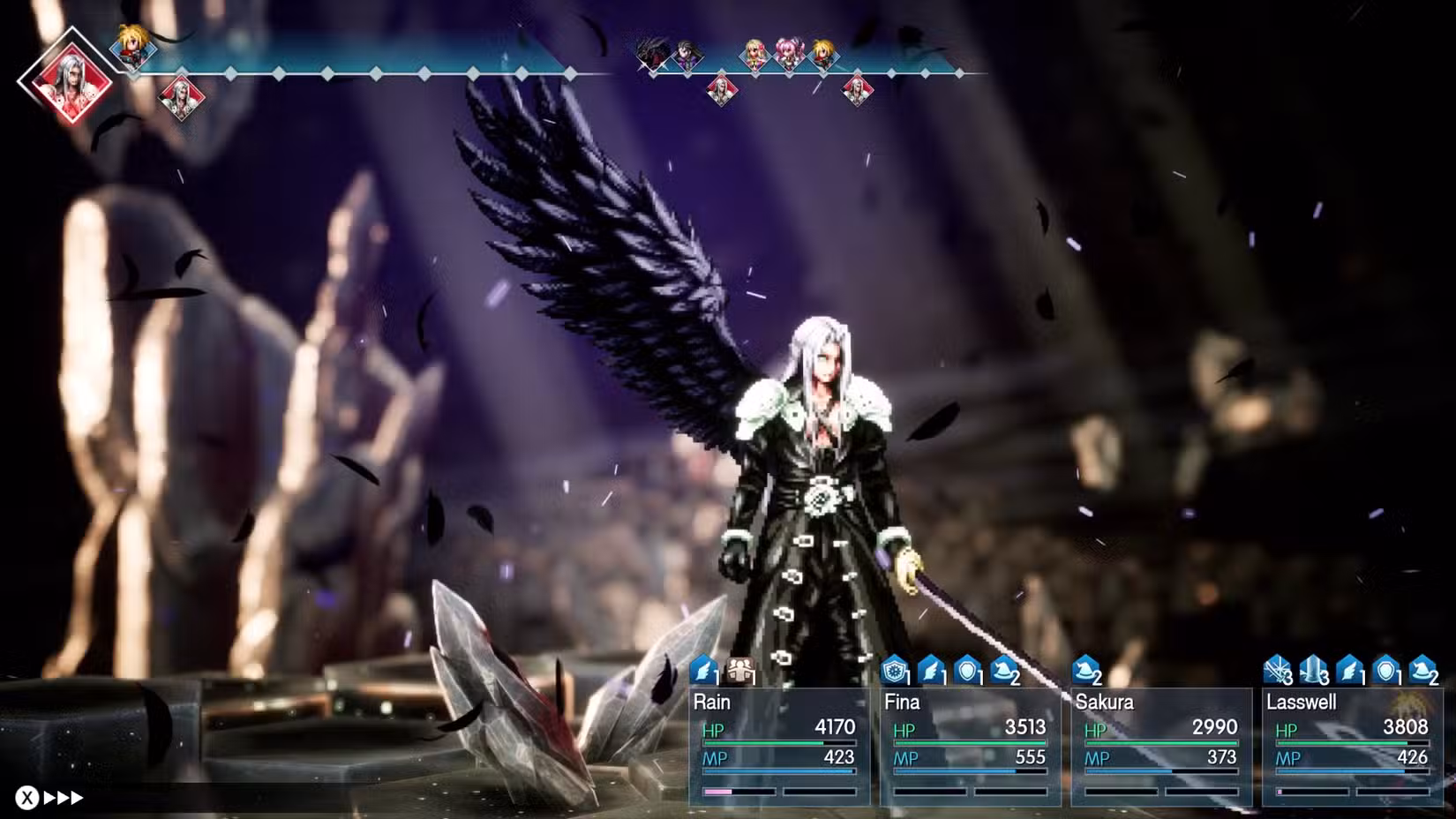 Sephiroth extends his single black wing as a boss in Final Fantasy Resonance