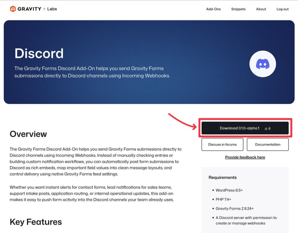 Download the Gravity Forms Discord Add-On