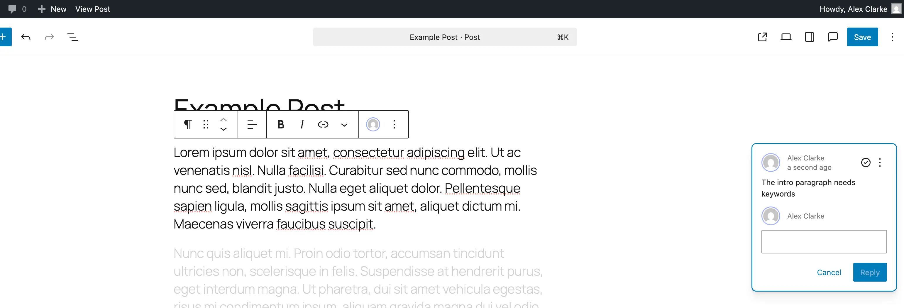 WordPress example note