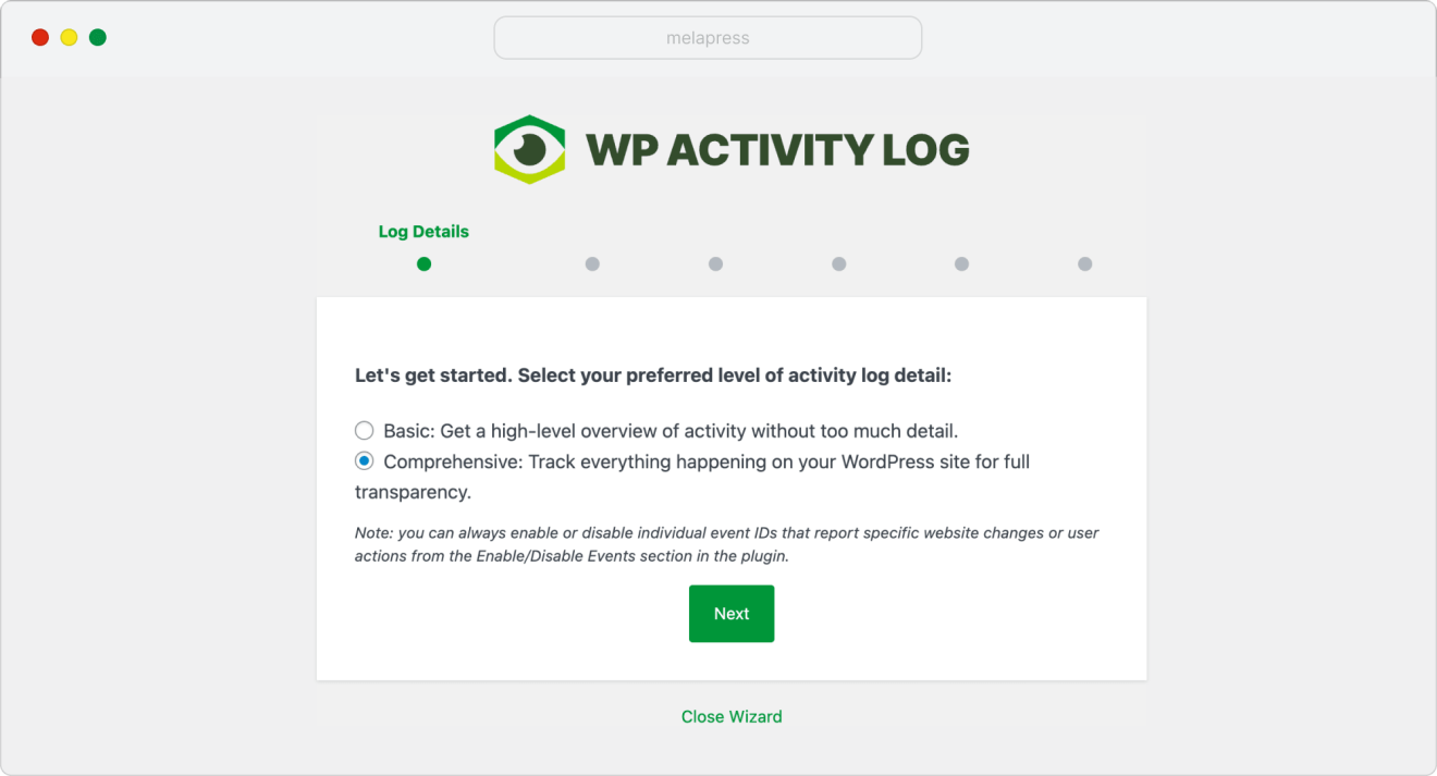 WP Activity Log wizard