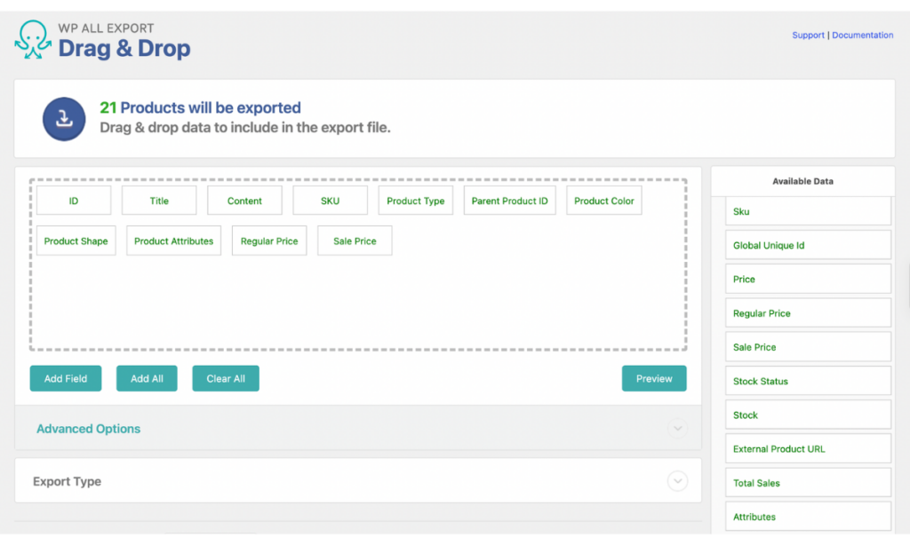 wp-all-export-column-selection-screen