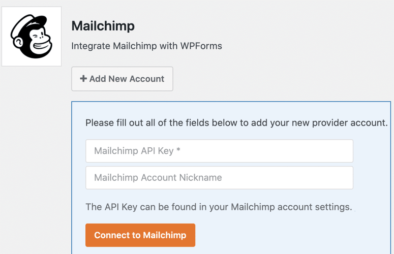 wpforms mailchimp integration settings in WordPress admin