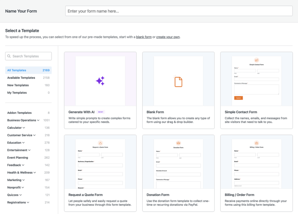 wpforms templates