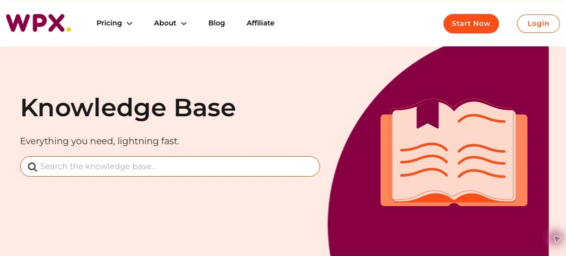 WPX knowledge base with its documentation search field and illustrated guidebook