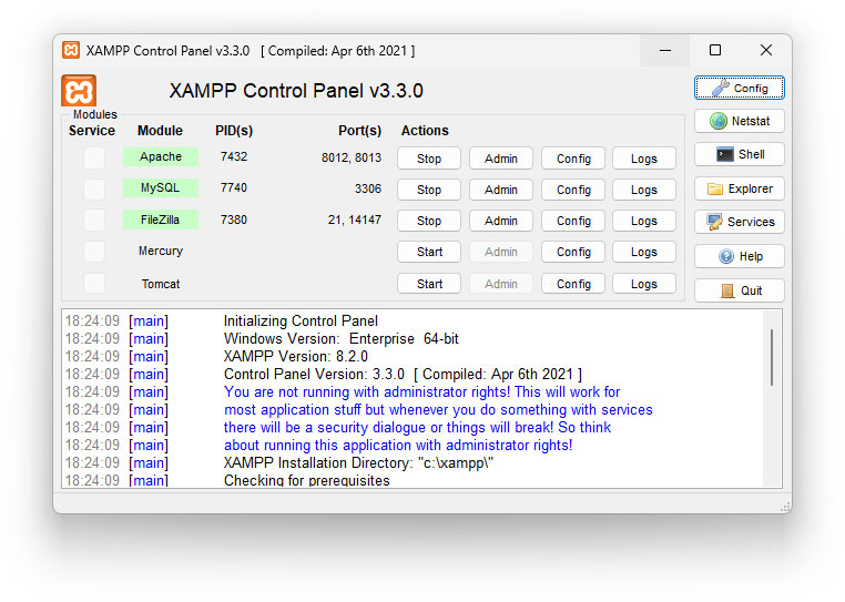xampp control panel