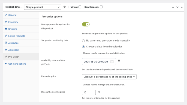 YITH Pre-Order settings panel